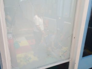 A damaged window